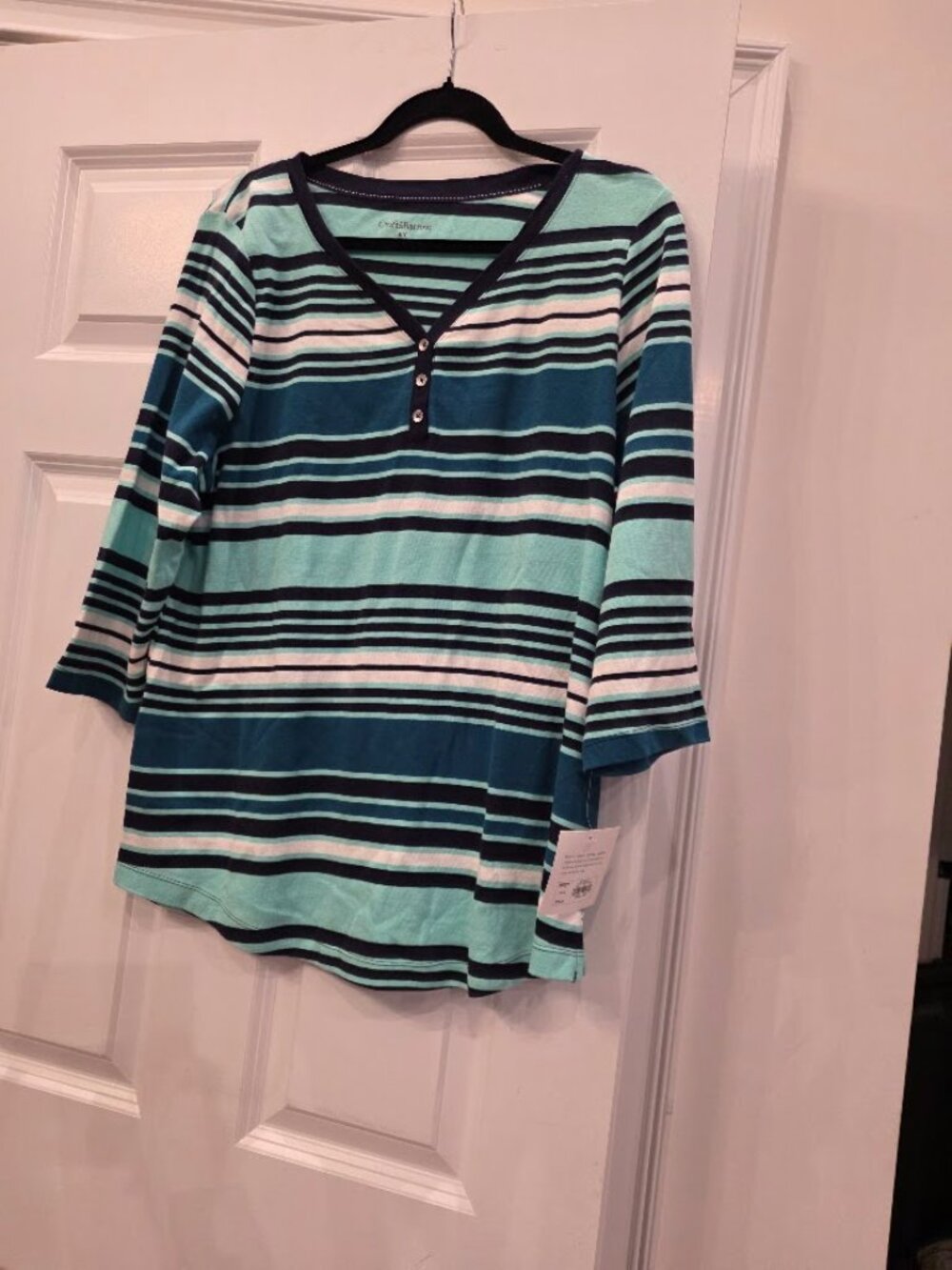 Croft & Barrow Blue Striped Henley Long Sleeve Top